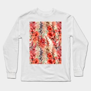 Red Snapdragon flower pattern in Watercolor alcohol ink Long Sleeve T-Shirt